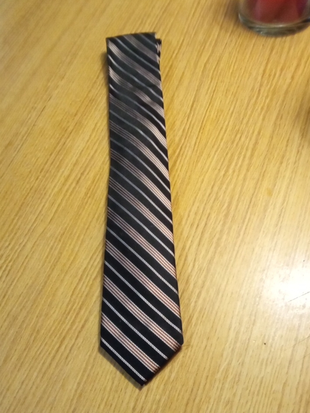 Claiborne Black Tie with Silver Diagonal Stripes